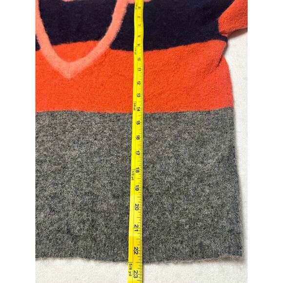 Equipment Femme Womens Colorblock Alpaca Wool Blend Sweater L Gray Orange Navy - Picture 8 of 9